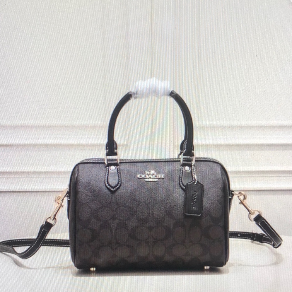 Coach Rowan Large Satchel Crossbody Bag Signature Canvas Walnut /Black Nwt